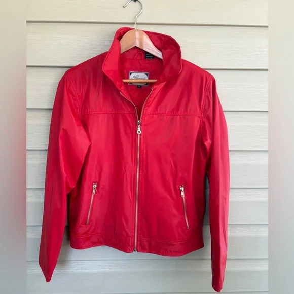 LEARSI red vintage PVC faux leather bomber jacket women’s sz M lightweight EUC - Picture 6 of 15